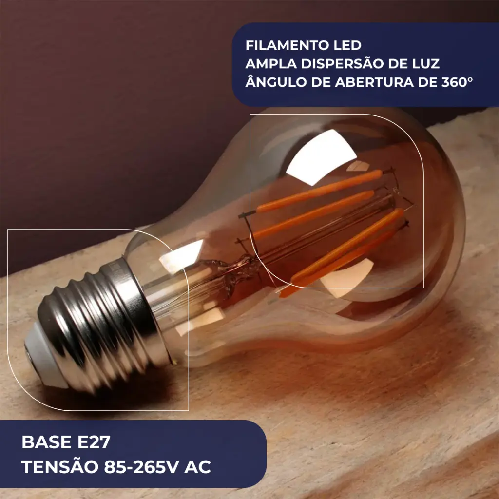 Lâmpada Filamento LED G45 2W BASE E27 LUZ QUENTE 2300K